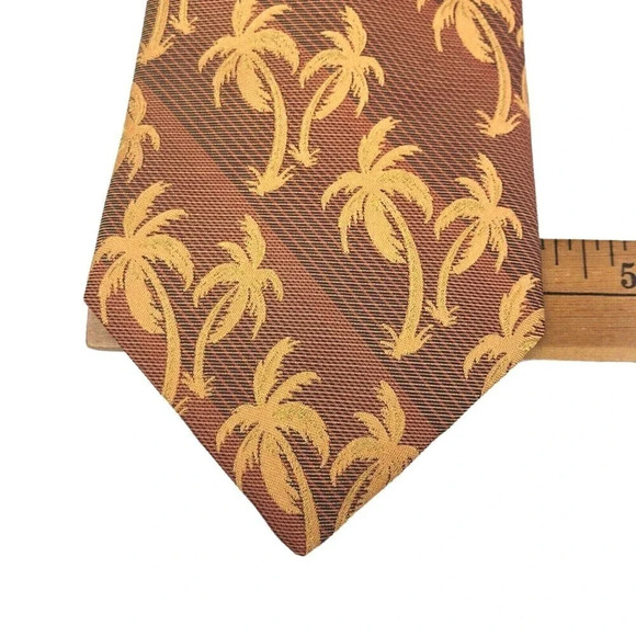 Tommy Bahama Men's Woven Silk Necktie Palm Trees Made in USA Brown Burnt Orange - Picture 10 of 10